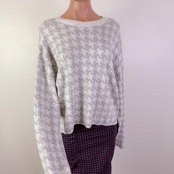 T Tahari Houndstooth Cashmere Blend Knit Sweater Gray Fall Chic Old Money XL NWT - Picture 6 of 9